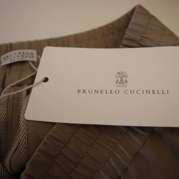 Brunello Cucinelli Twill Tapered Pant Khaki Viscose Linen Size 6 New Tag $1,395 - Picture 9 of 9